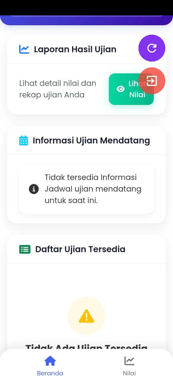 Menu refresh dan keluar